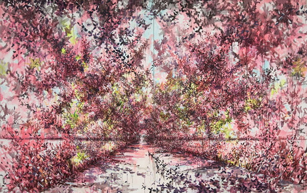 David Schnell - Pink (2007, olieverf en acryl op doek, 290 x 460 cm, tweedelig)