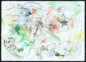 Monoprints #5 en #6 uit The Temptation of St. Anthony (2010, waterverf en kleurpotlood op papier)